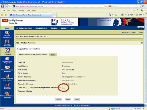 Screenshot of Request for Information page